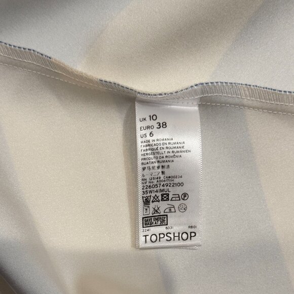 Topshop Blue White Stripe Cutout Mini Dress Size 6 Fitted Sleeveless V-Neck - Picture 8 of 9